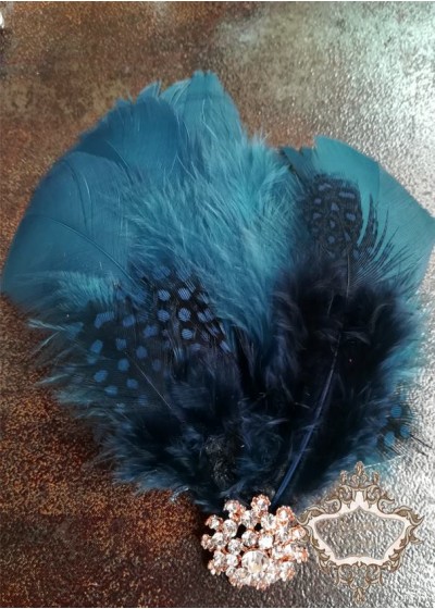 Украса за коса с пера и кристали в черно и тюркоаз- Black and Turquoise Bird